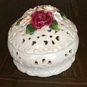 FINAL SALE PRICE Porcelain Cutout Covered Dish With Roses